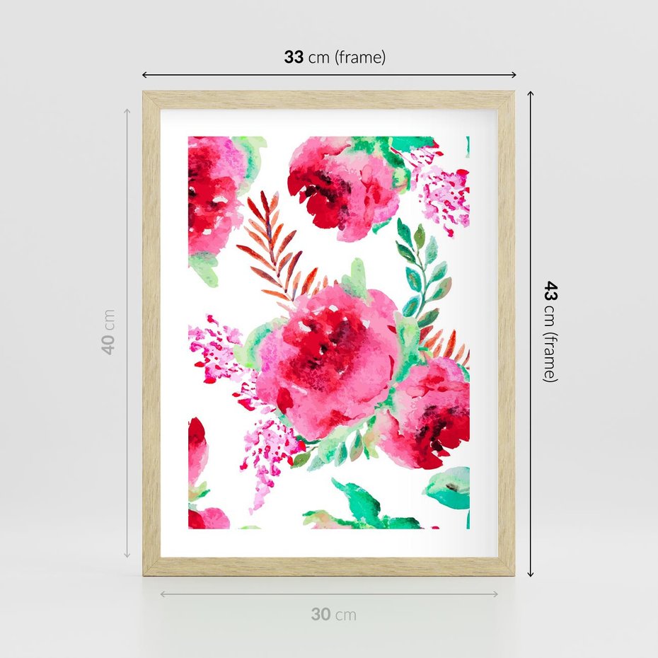 Plakat w ramie 30x40 - Delikatna Akwarela - kwiaty, akwarela - rama drewno