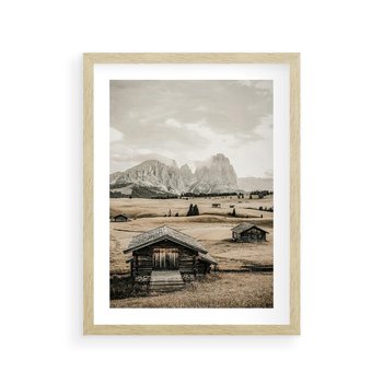Plakat w ramie 30x40 - Klasyczny Urok Górskich Domków - domki, w górach - rama drewno