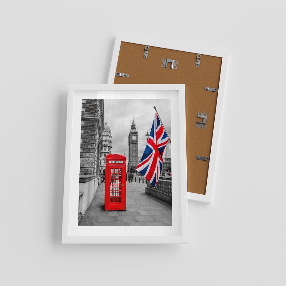 Plakat w ramie 30x40 - Londyńska Budka przy Big Benie - Londyn, budka - rama biała
