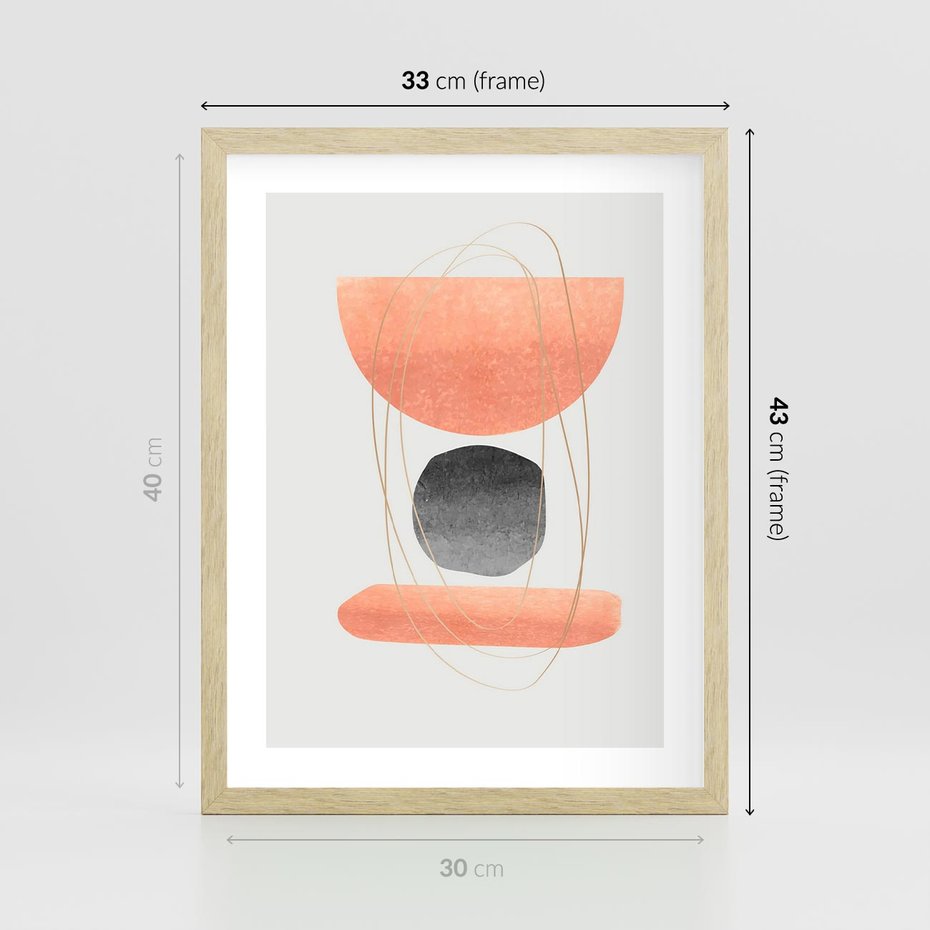 Plakat w ramie 30x40 - Abstrakcyjne Plamy z Złotymi Liniami - abstrakcja, boho plamy - rama drewno