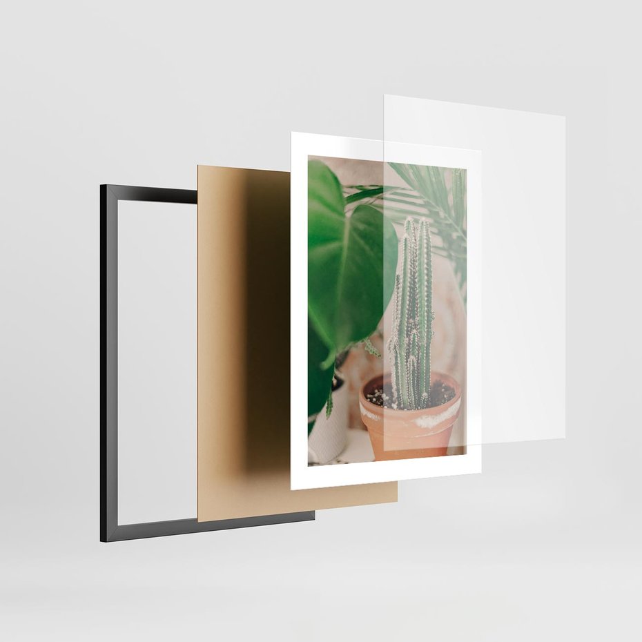 Plakat w ramie 30x40 - Boho Urok - kaktus w doniczce, gliniana doniczka - rama czarna