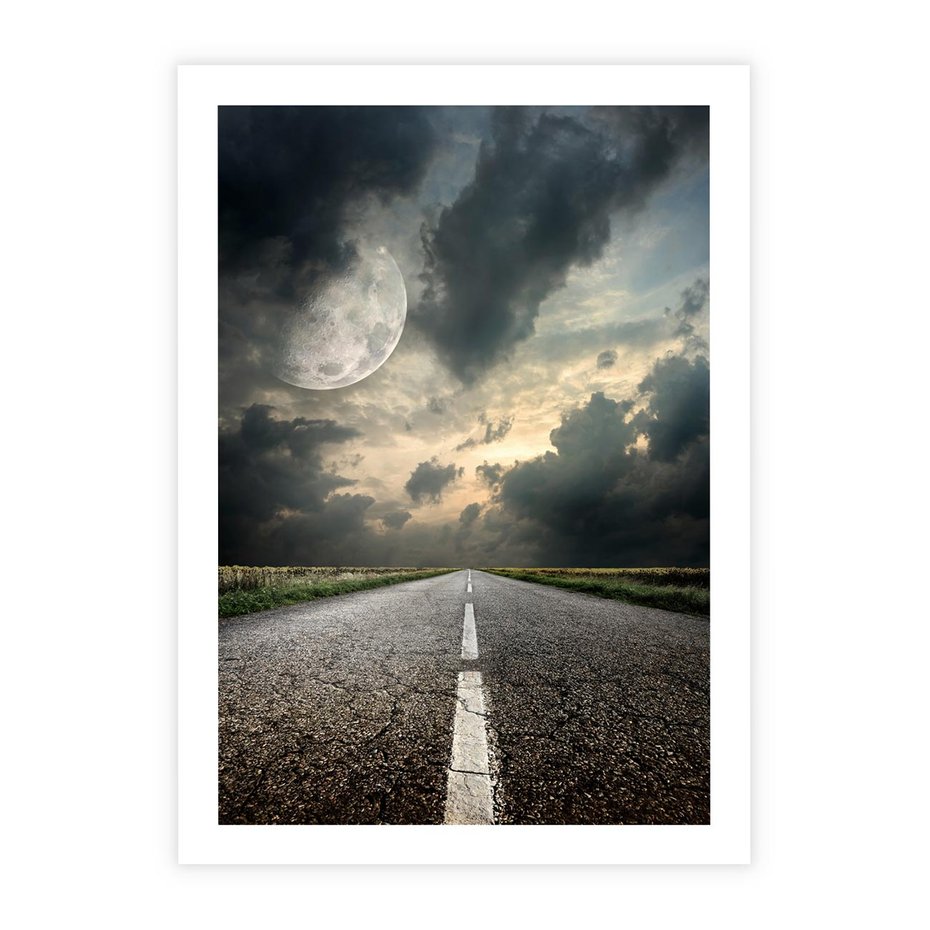 Plakat bez ramy 40x50 - magia nocnej drogi - droga, księżyc
