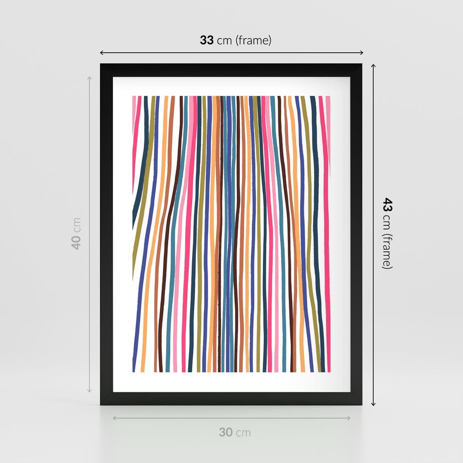 Plakat w ramie 30x40 - Energetyczne Nurtujące - kolorowe wzory, tęczowe żywe kolory - rama czarna