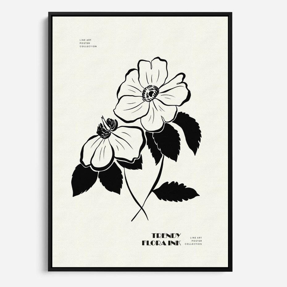 Obraz w ramie 50x70 - Poezja kwiecistej kreski - kwiaty, minimalistyczne - rama czarna