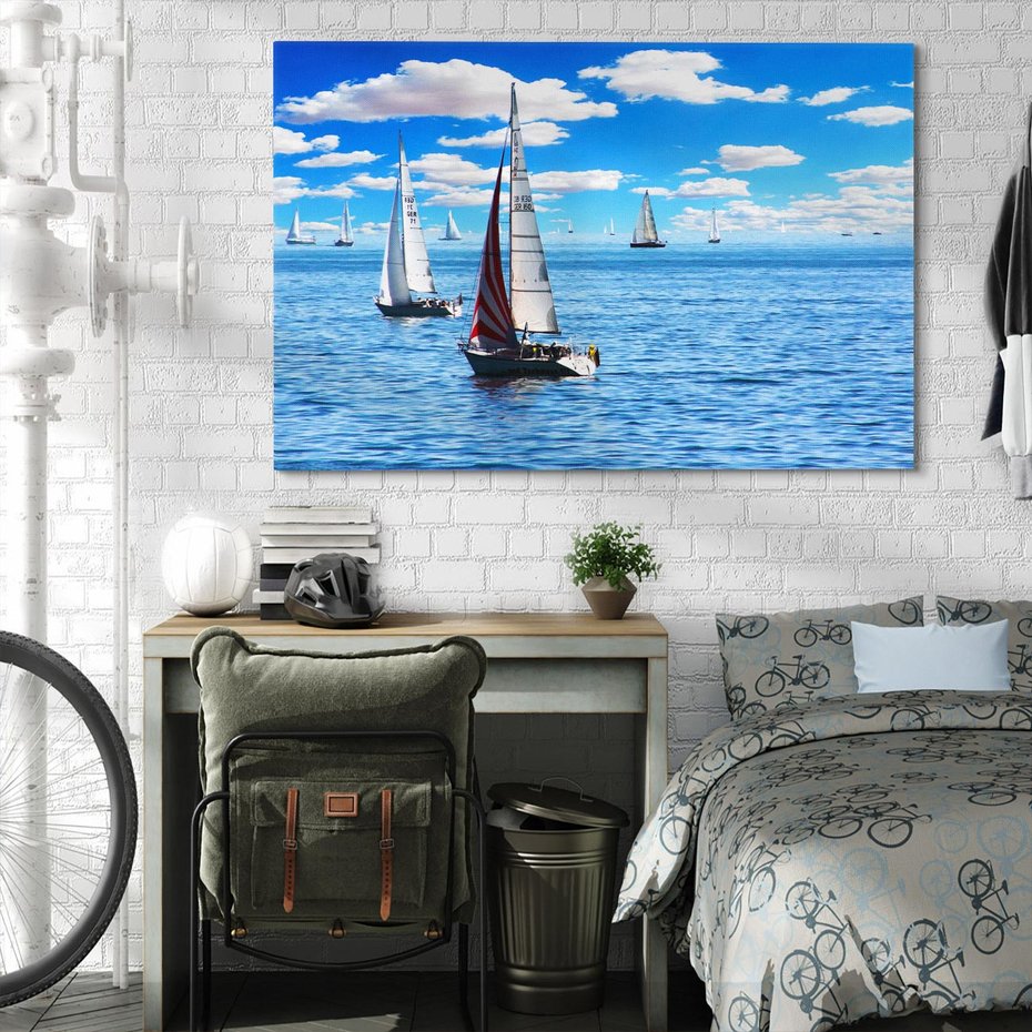 Obraz na płótnie 70x50 - Łódki na morzu i niebo - łódki, morze