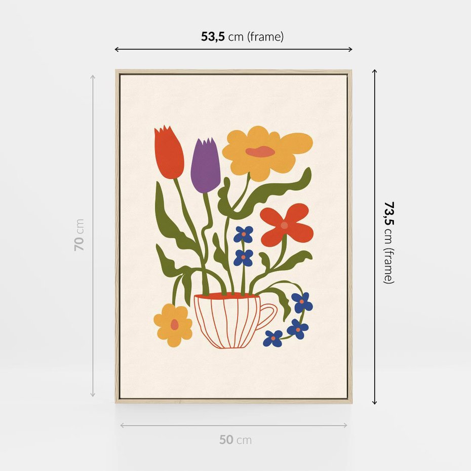 Obraz w ramie 50x70 - Kolorowe Granice - kwiaty w filizance, abstrakcja - rama drewno