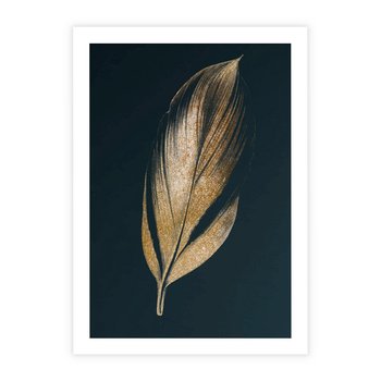 Plakat bez ramy 40x50 - Mroczne Złoto - nowoczesna grafika, złoty liść na czarnym tle