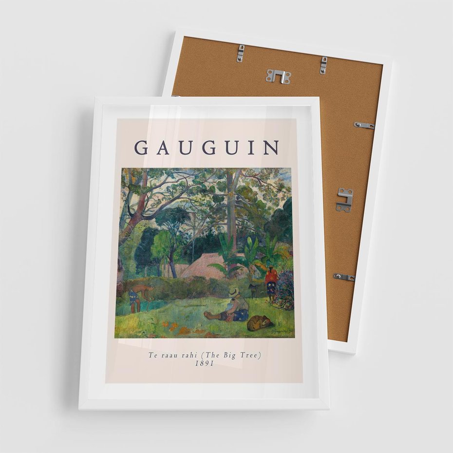 Plakat w ramie 50x70 - Gauguin: Reprodukcja i Typografia - Gauguin, reprodukcja - rama biała
