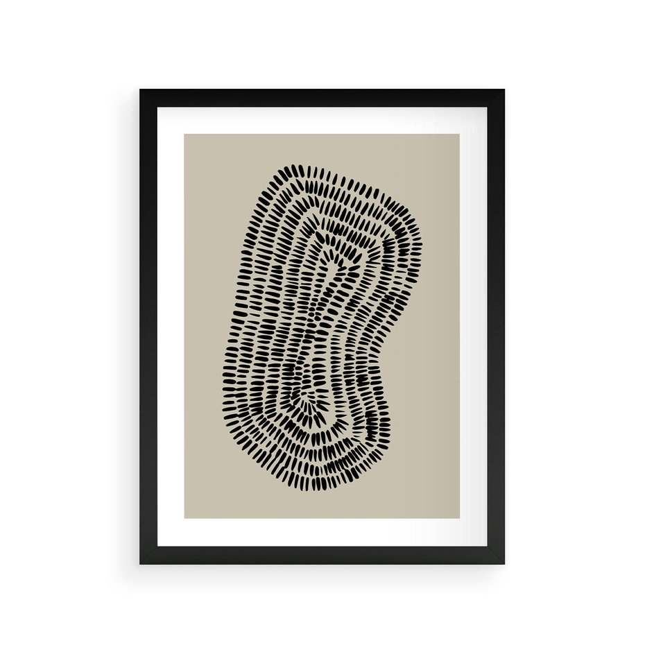 Plakat w ramie 30x40 - Nowoczesne Odbicia Wnętrza - boho plakat, czarne kropki kreski - rama czarna