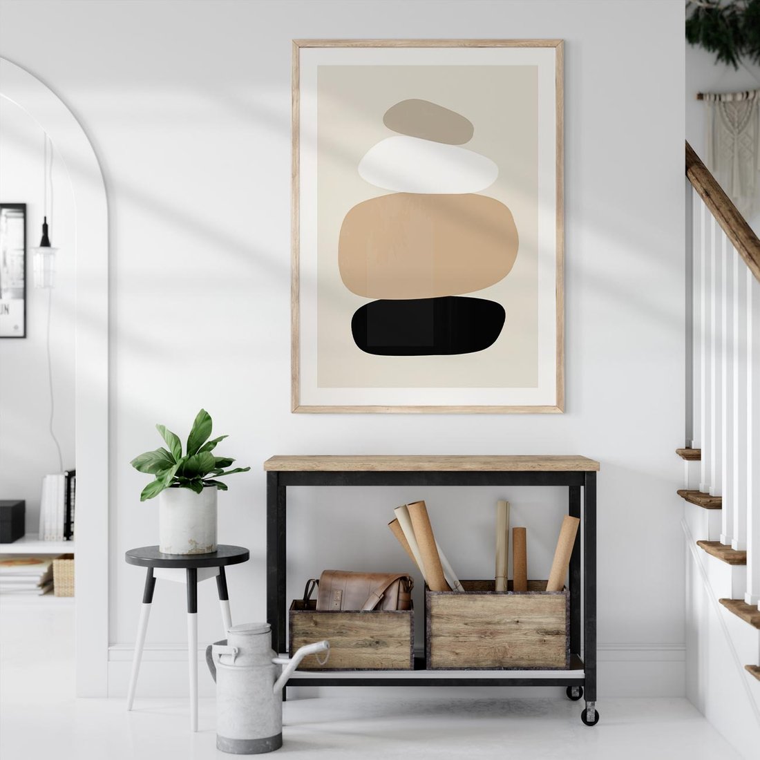 Plakat w ramie 50x70 - Zgeometryzowane Kształty - modernistyczny plakat, obłe kształty - rama drewno