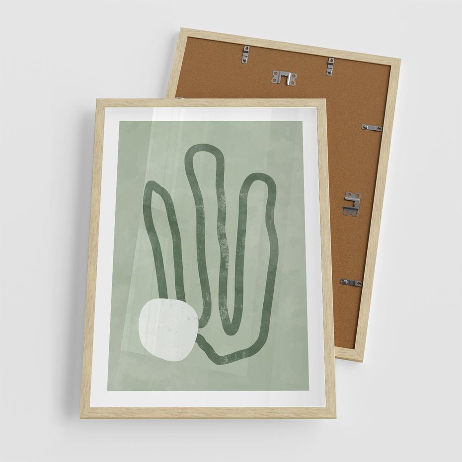 Plakat w ramie 50x70 - Spokojne Kształty Natury - zielona abstrakcja, zgaszona zieleń - rama drewno
