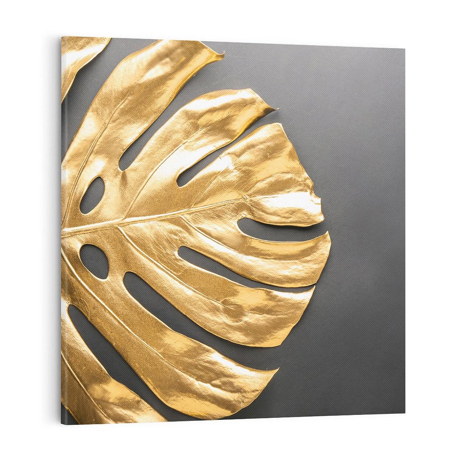 Obraz na płótnie 70x70 - Złoty Liść Monstera - złoty, liść