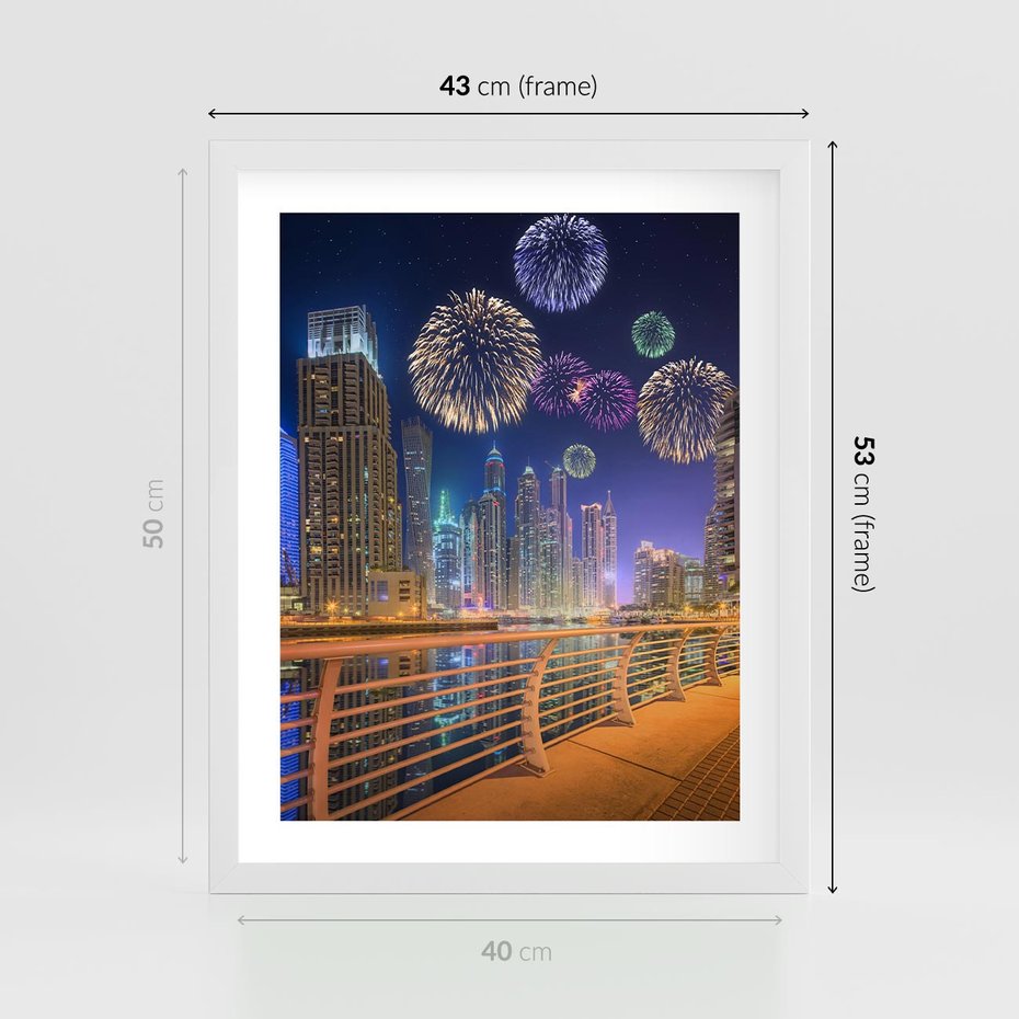 Plakat w ramie 40x50 - Fajerwerki Nowego Roku - nowy rok, fajerwerki - rama biała