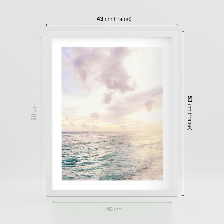 Plakat w ramie 40x50 - Pastelowa Plaża - plaża, pastelowe kolory - rama biała