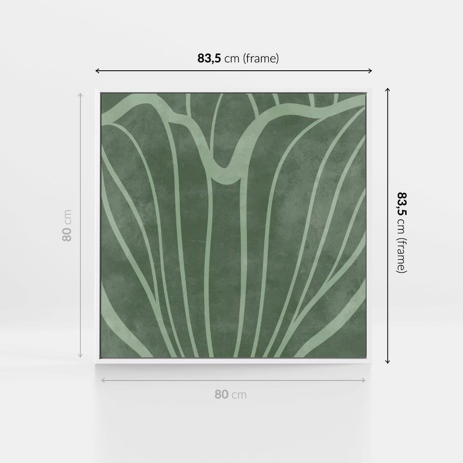 Obraz w ramie 80x80 - Zieleń Kształtująca Spokój - zielony plakat, roślinne inspiracje - rama biała