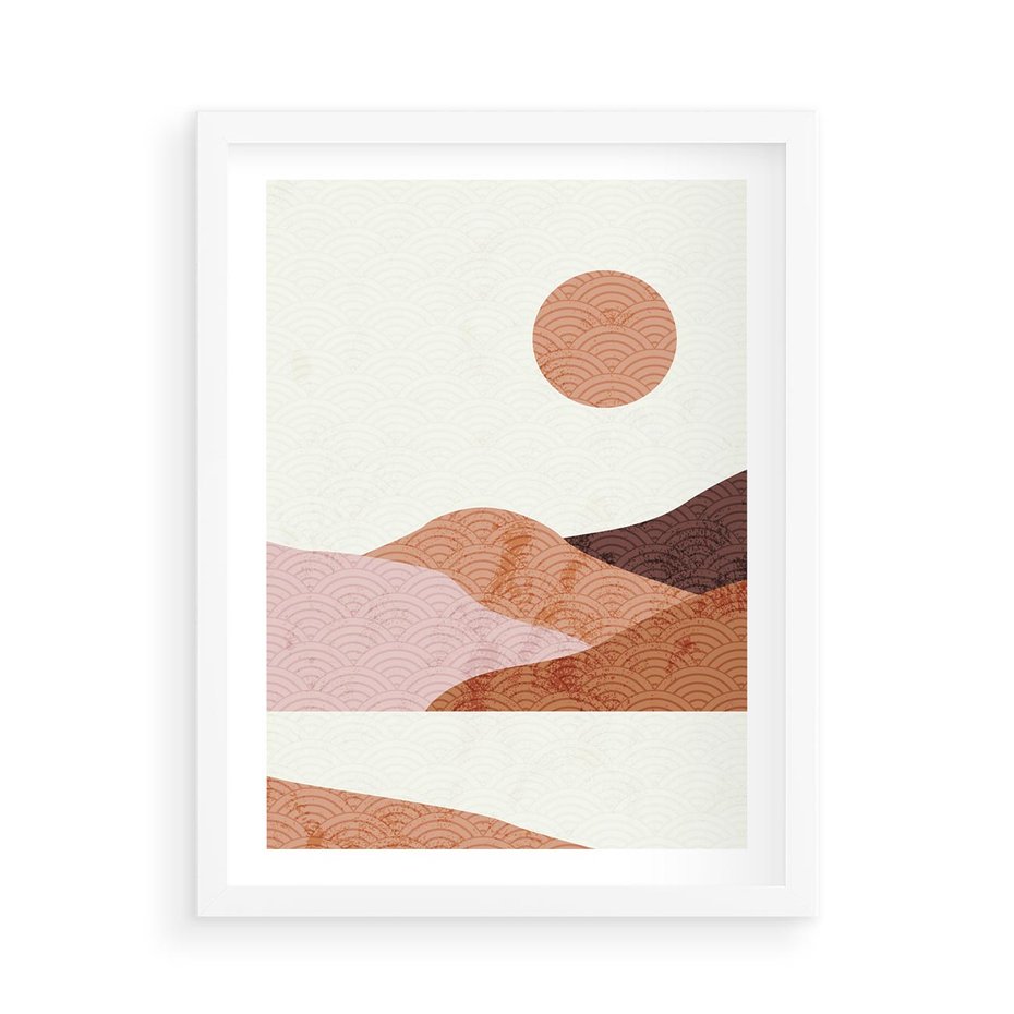 Plakat w ramie 50x70 - Górskie Wzory - nowoczesna sztuka, góry - rama biała