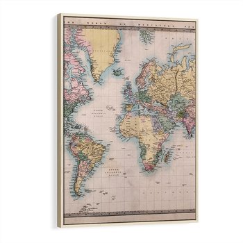 Obraz w ramie 80x120 - Światło Przeszłości - retro mapa świata, mapa - rama drewno