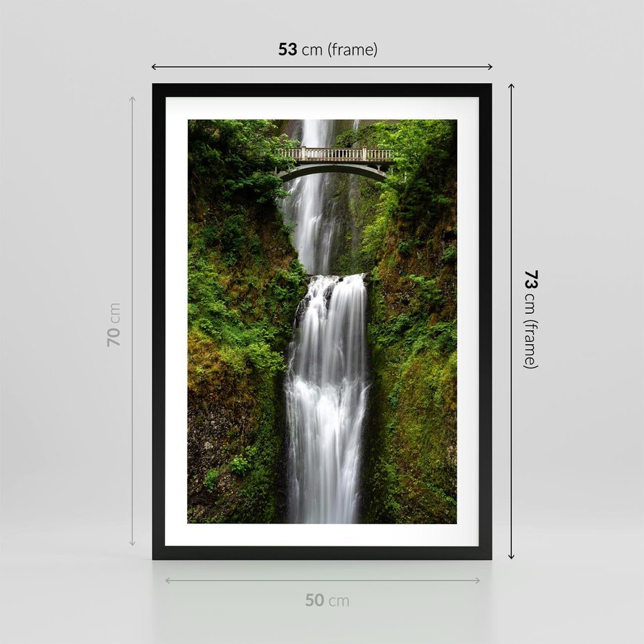 Plakat w ramie 50x70 - Siła i Urok Natury - wodospad, las - rama czarna