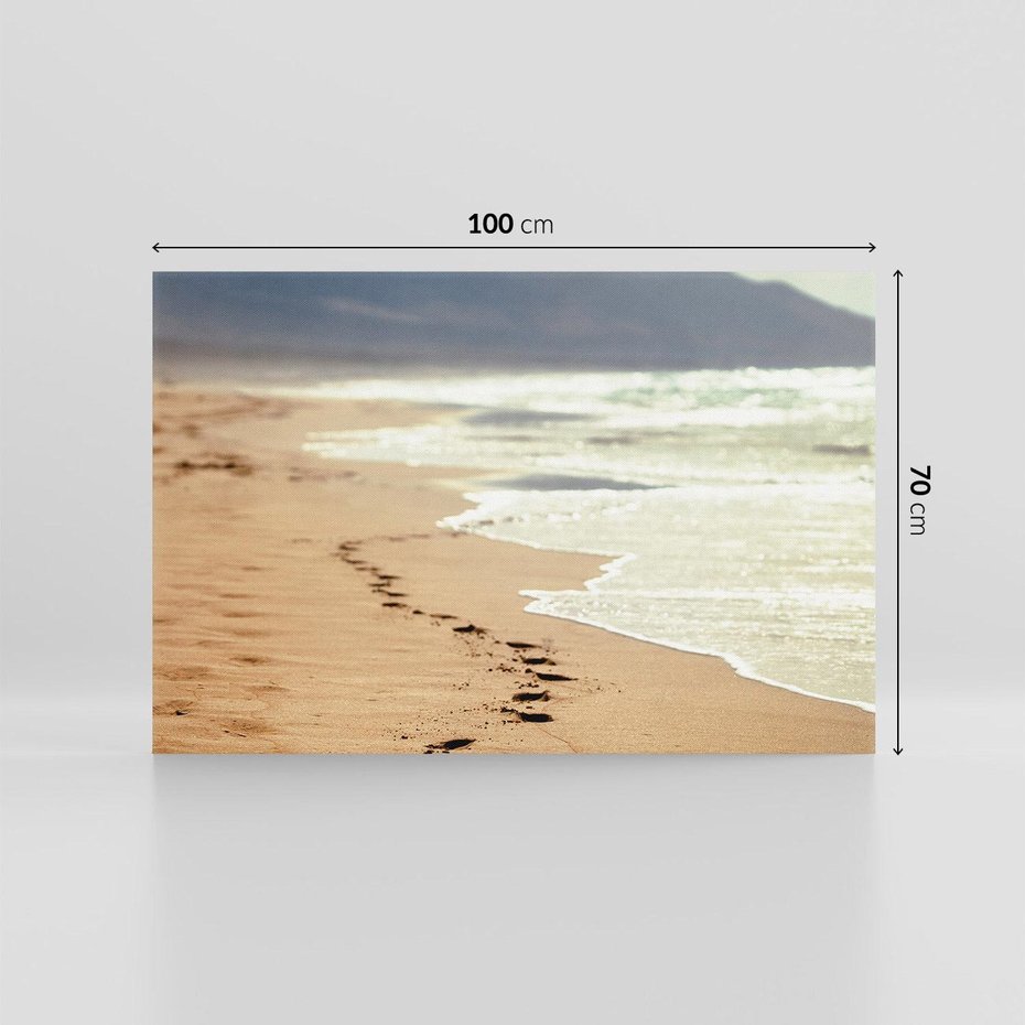 Obraz na płótnie 100x70 - Ślady stóp na plaży - plaża, ślady