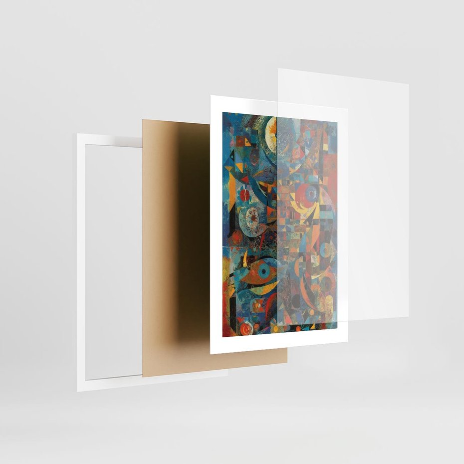 Plakat w ramie 30x40 - Migotliwe Przesunięcia Konturów - abstrakcyjny obraz, sztuka abstrakcji - rama biała