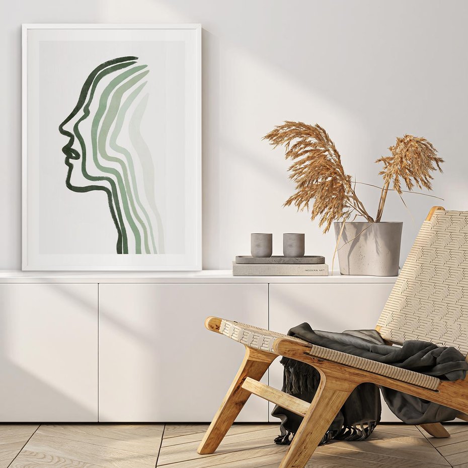 Plakat bez ramy 21x30 - Zielony Profil - abstrakcja, zielony portret z profilu