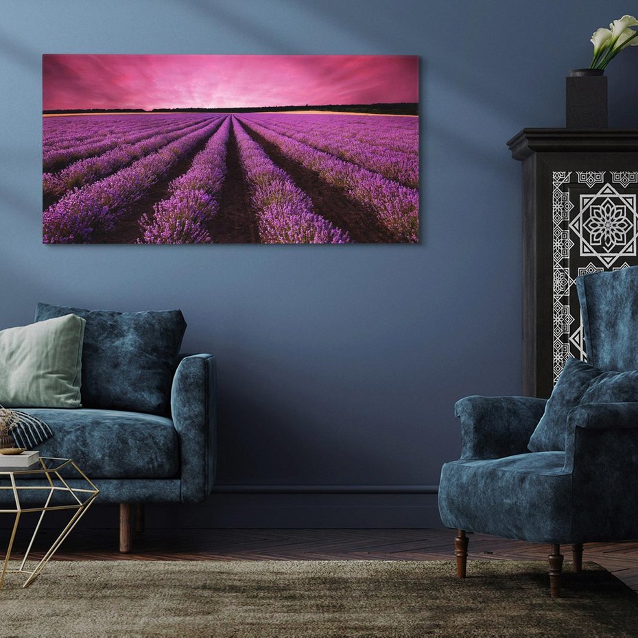 Obraz na płótnie 120x60 - Pola lawendy w pełnym rozkwicie - Lawenda, krajobraz