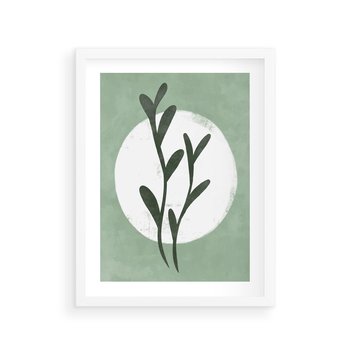 Plakat w ramie 50x70 - Kształty Zielonego Ukojenia - zielony plakat, roślinne motywy - rama biała