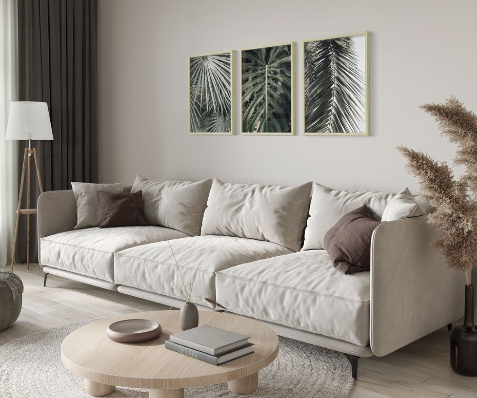 Zestaw obrazy w ramie 50x70 galeria - Liście, palmy, monstery - rama drewno