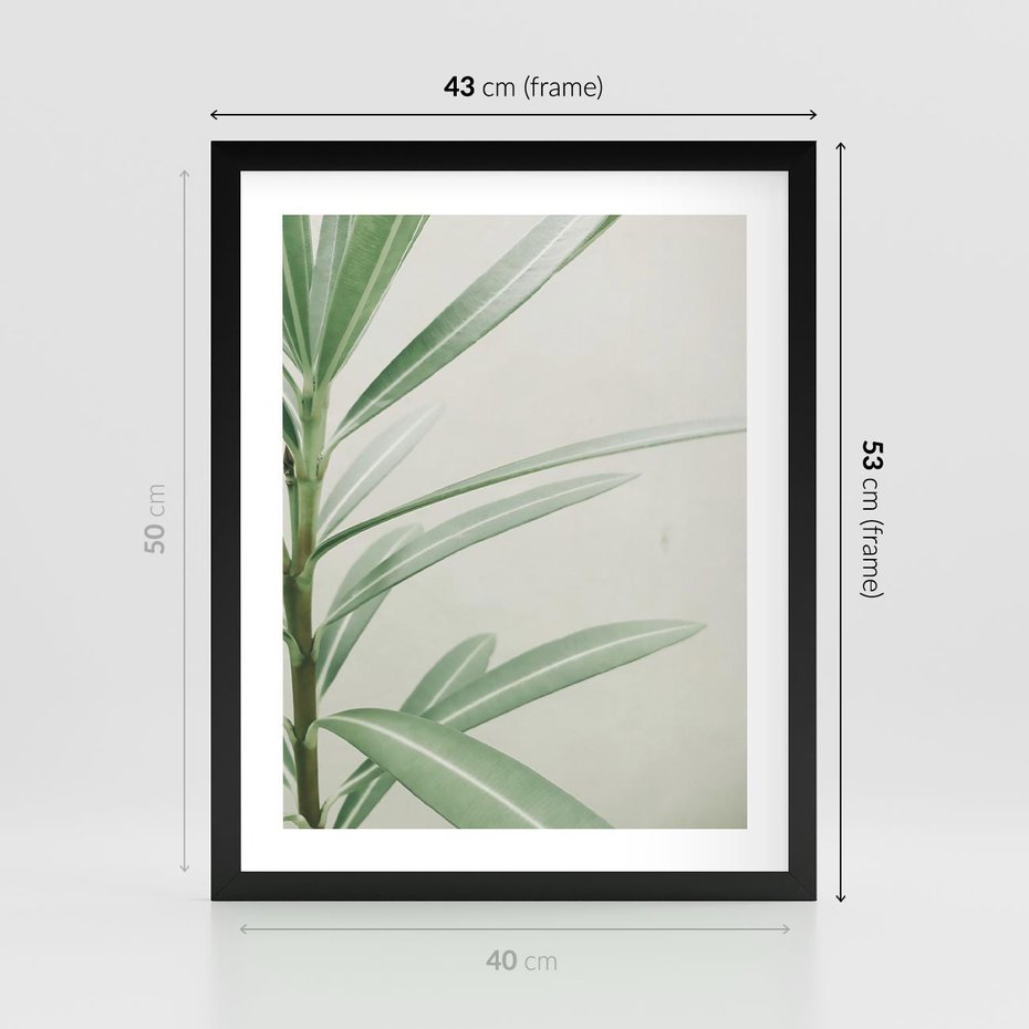 Plakat w ramie 40x50 - Minimalistyczna Tropikalna Harmonia - tropikalna roślina, zielone liście - rama czarna