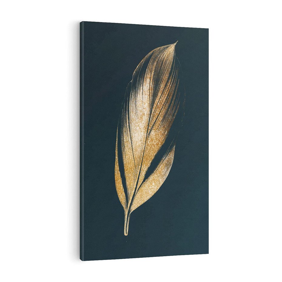 Obraz na płótnie 50x70 - Mroczne Złoto - nowoczesna grafika, złoty liść na czarnym tle