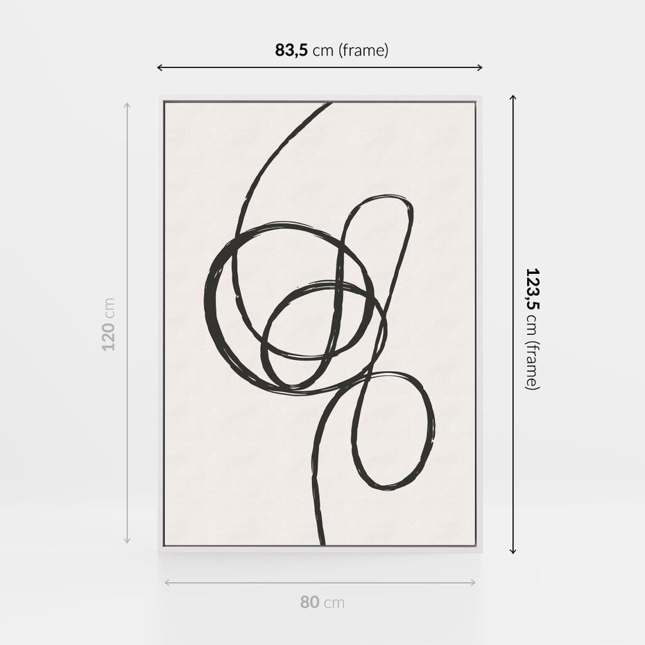 Obraz w ramie 80x120 - Migotliwa Kreatywność - abstrakcyjne szkicowane linie, minimalizm - rama biała