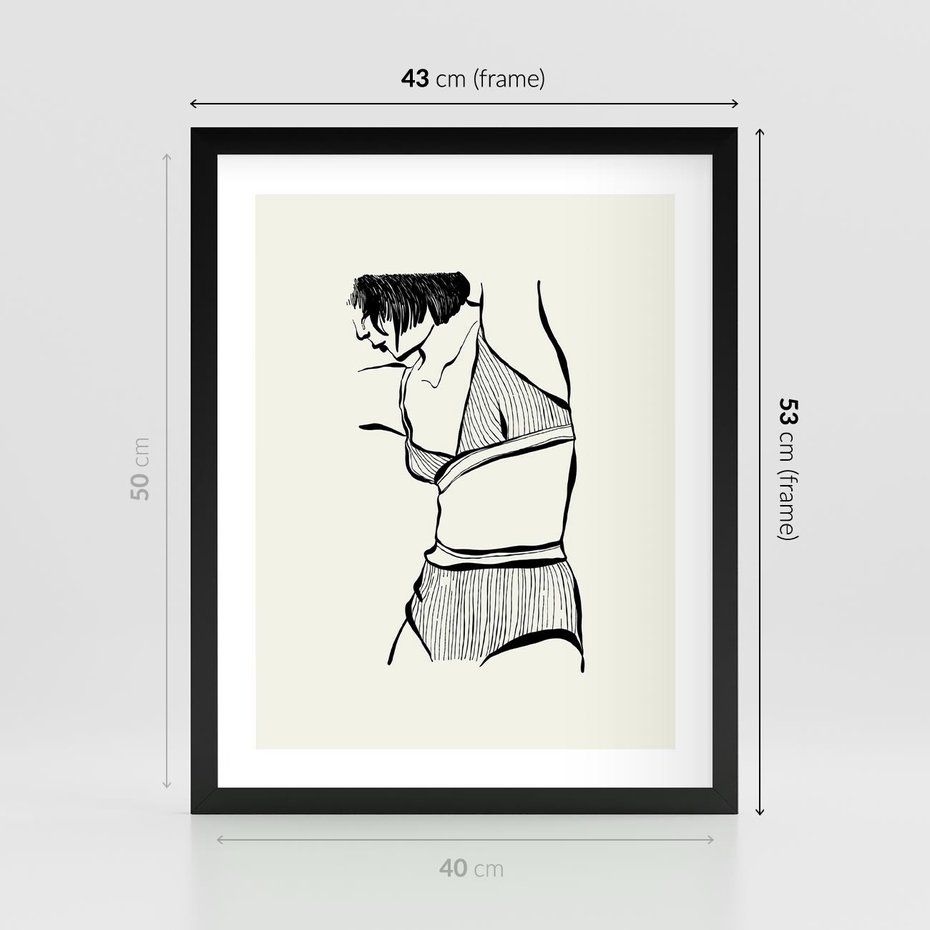 Plakat w ramie 40x50 - Minimalistyczny Urok - szkic, kobieta w bieliźnie - rama czarna
