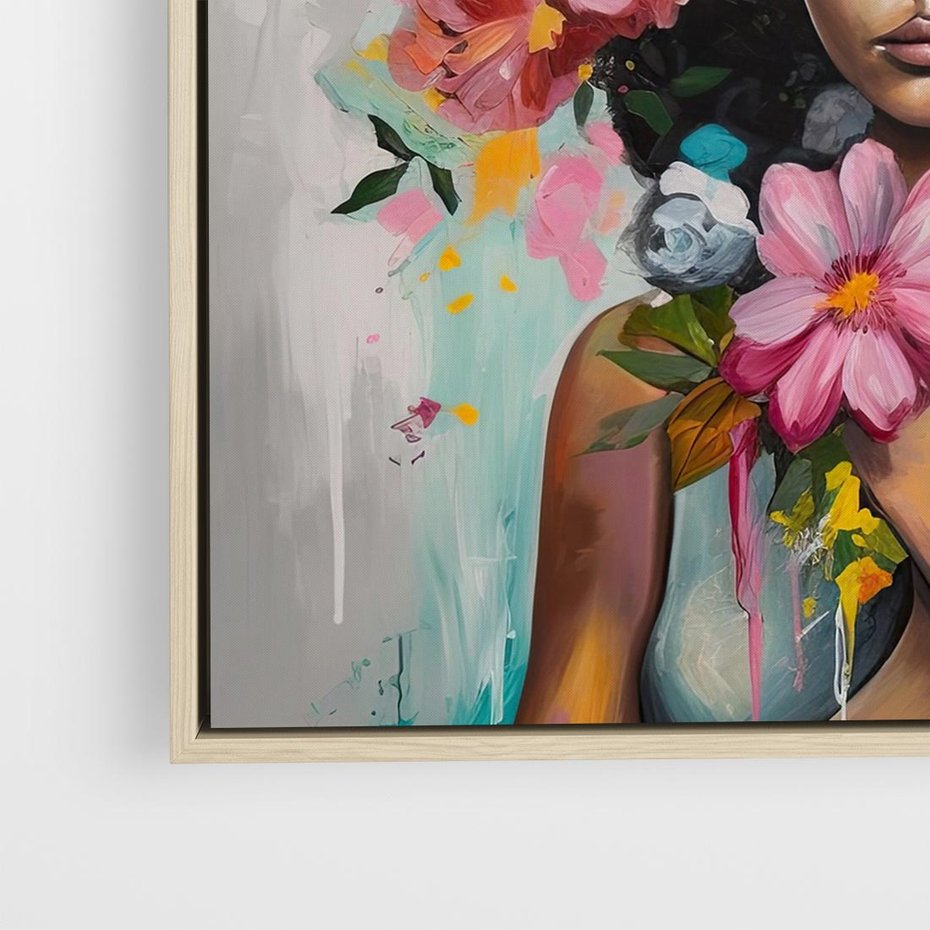 Obraz w ramie 80x80 - Z Głową w Kwiatach - obraz olejny, sztuka nowoczesna - rama drewno