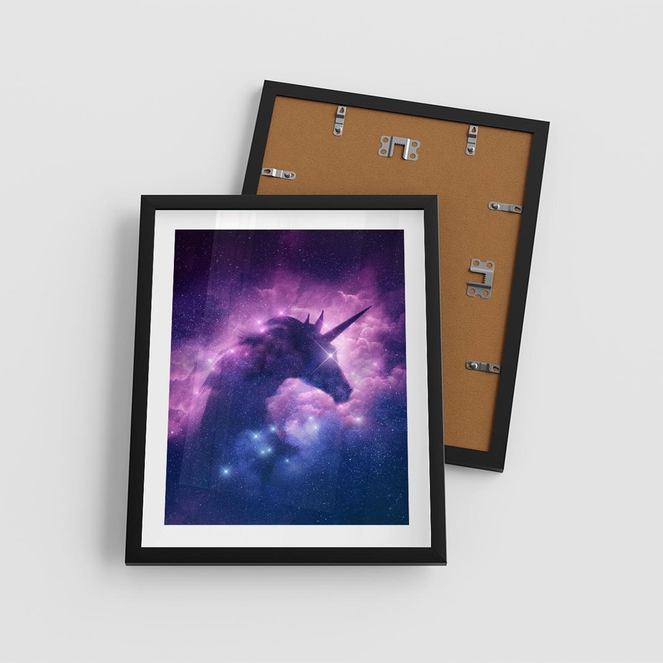 Plakat w ramie 40x50 - Mityczna podróż - kosmos, jednorożec - rama czarna