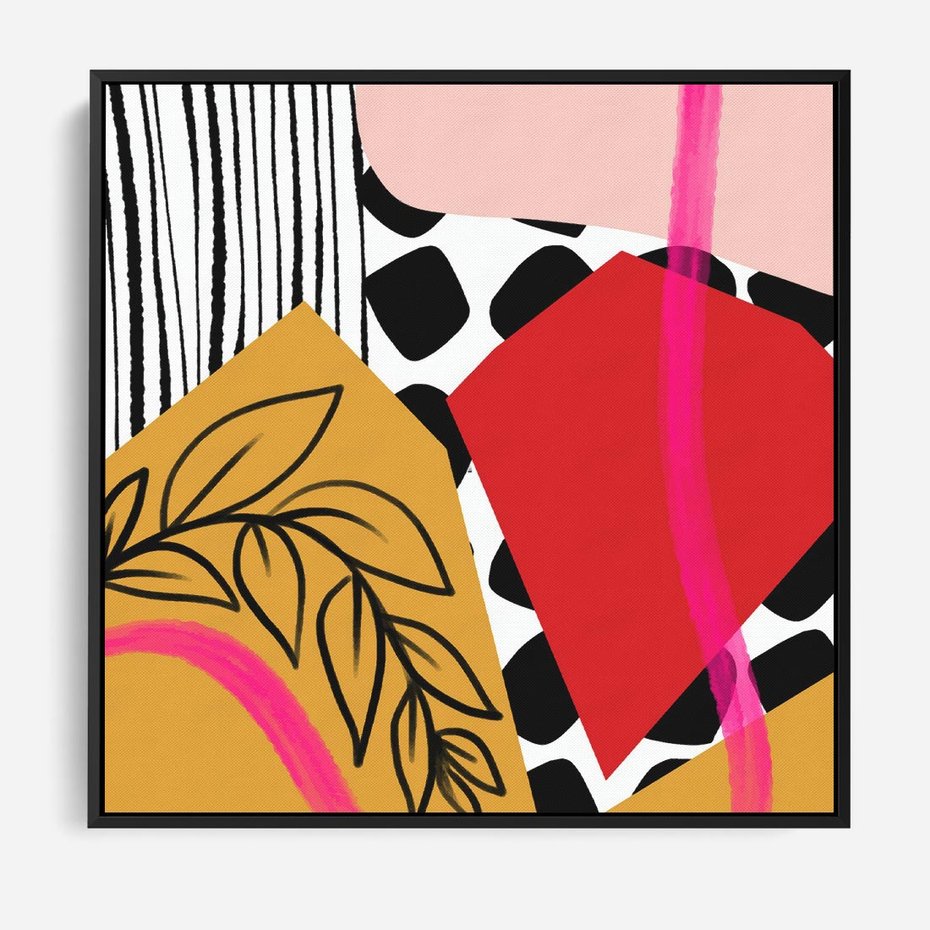 Obraz w ramie 50x50 - Wnętrza Form - abstrakcyjna kompozycja, różne tekstury - rama czarna