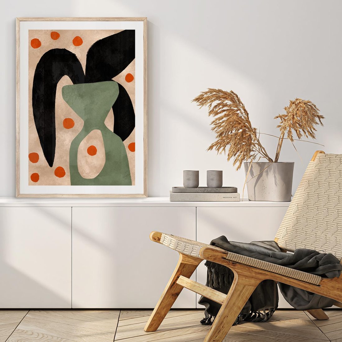 Plakat w ramie 40x50 - Impresje Boho - abstrakcyjny obraz, plakat - rama drewno