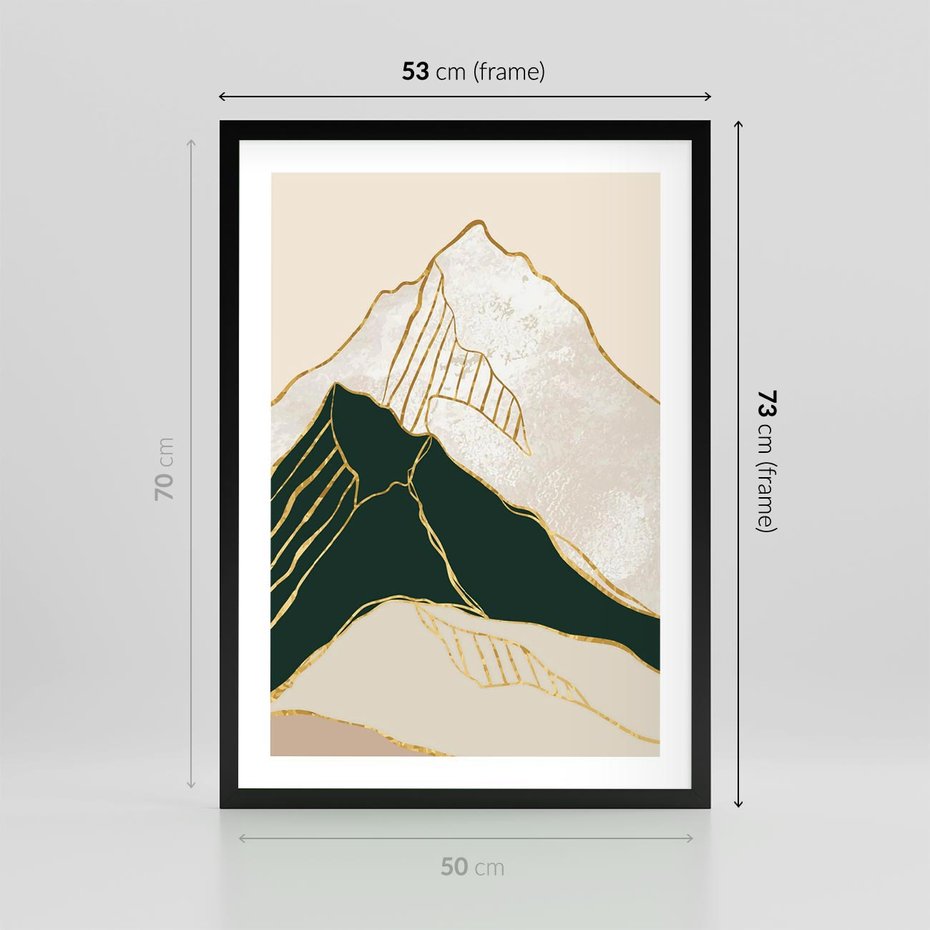 Plakat w ramie 50x70 - Minimalistyczne Góry: Złota Sztuka Natury - minimalistyczna grafika, góry - rama czarna
