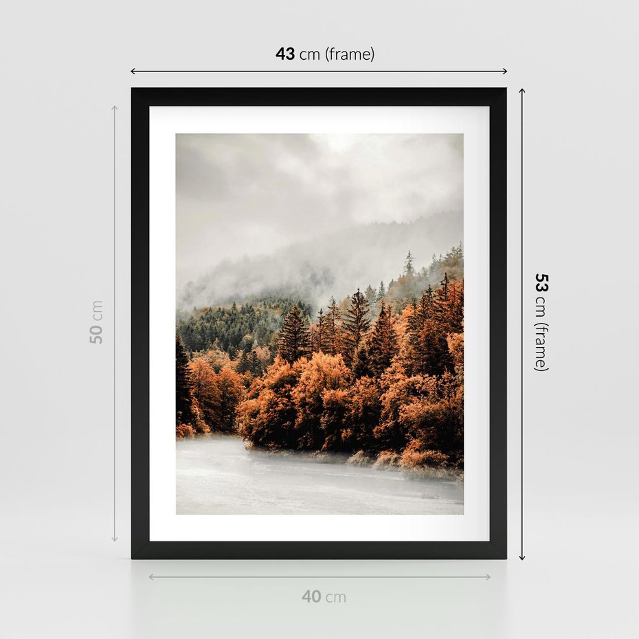 Plakat w ramie 40x50 - Jesienna Mgła - las, góry - rama czarna