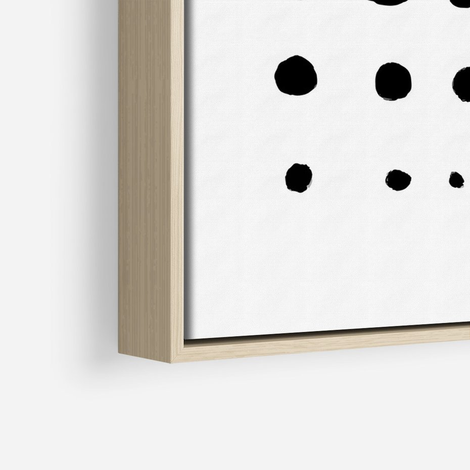 Obraz w ramie 50x70 - Refleksje Światła - minimalistyczna kompozycja, czarne kropkina białym tle - rama drewno