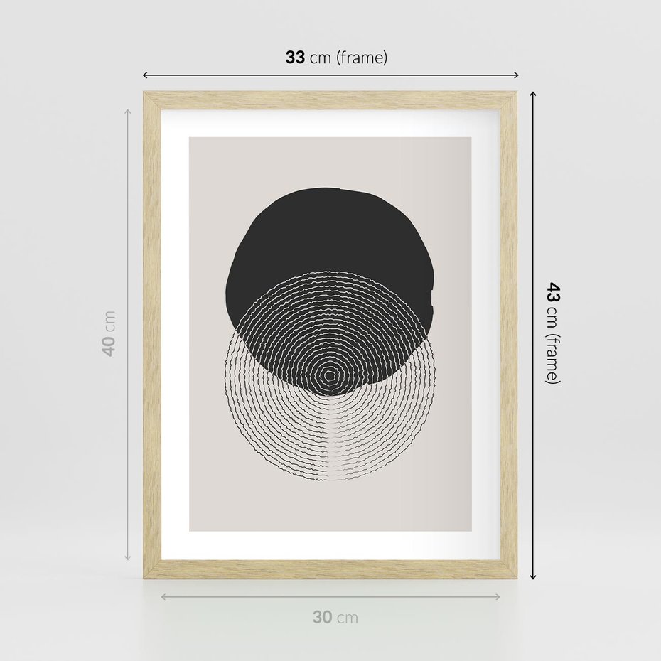 Plakat w ramie 30x40 - Boho Przenikanie Uroku - abstrakcyjna kompozycja, okręgi - rama drewno