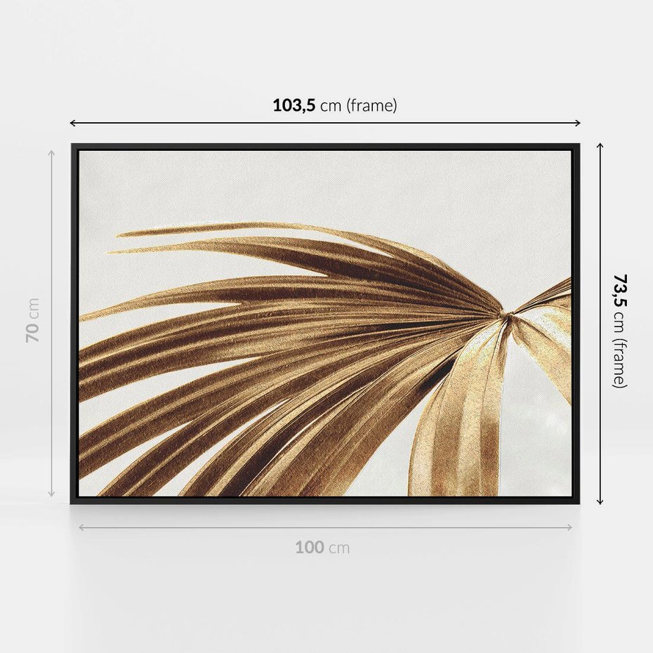 Obraz w ramie 100x70 - Egzotyczny Blask - złote, liście - rama czarna