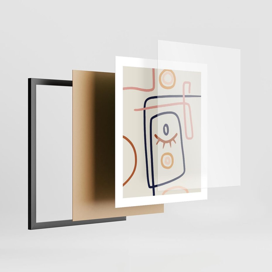 Plakat w ramie 40x50 - Manifestacje Dziwności - abstrakcja w stylu picasso, beżowe tło - rama czarna