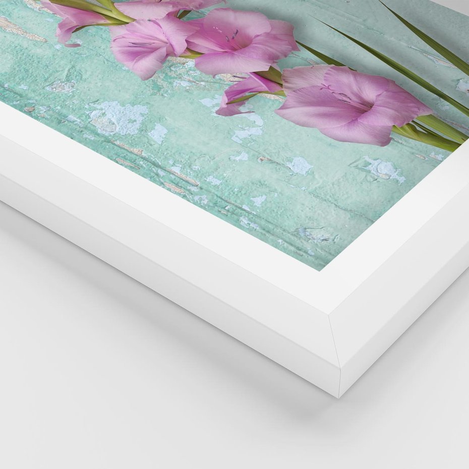 Plakat w ramie 40x50 - Piękno w delikatności - kwiaty, różowe - rama biała
