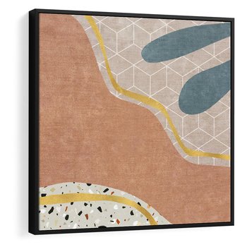 Obraz w ramie 50x50 - Tańczący w deszczu pigmentów - abstrakcyjne formy, rozlane farby - rama czarna