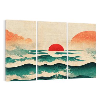 Obraz na płótnie 120x80 - Czerwone Melodie - japońska sztuka, zachód słońca nad oceanem