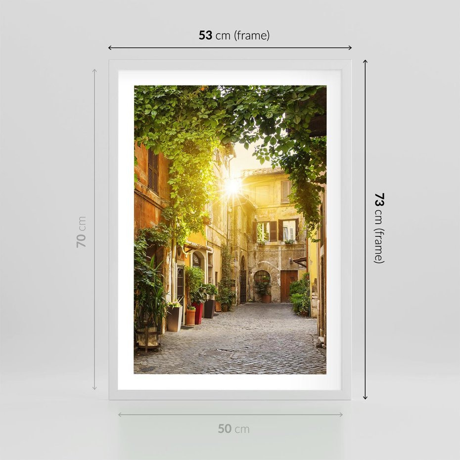 Plakat w ramie 50x70 - Malownicza Wędrówka - uliczka, perspektywa - rama biała