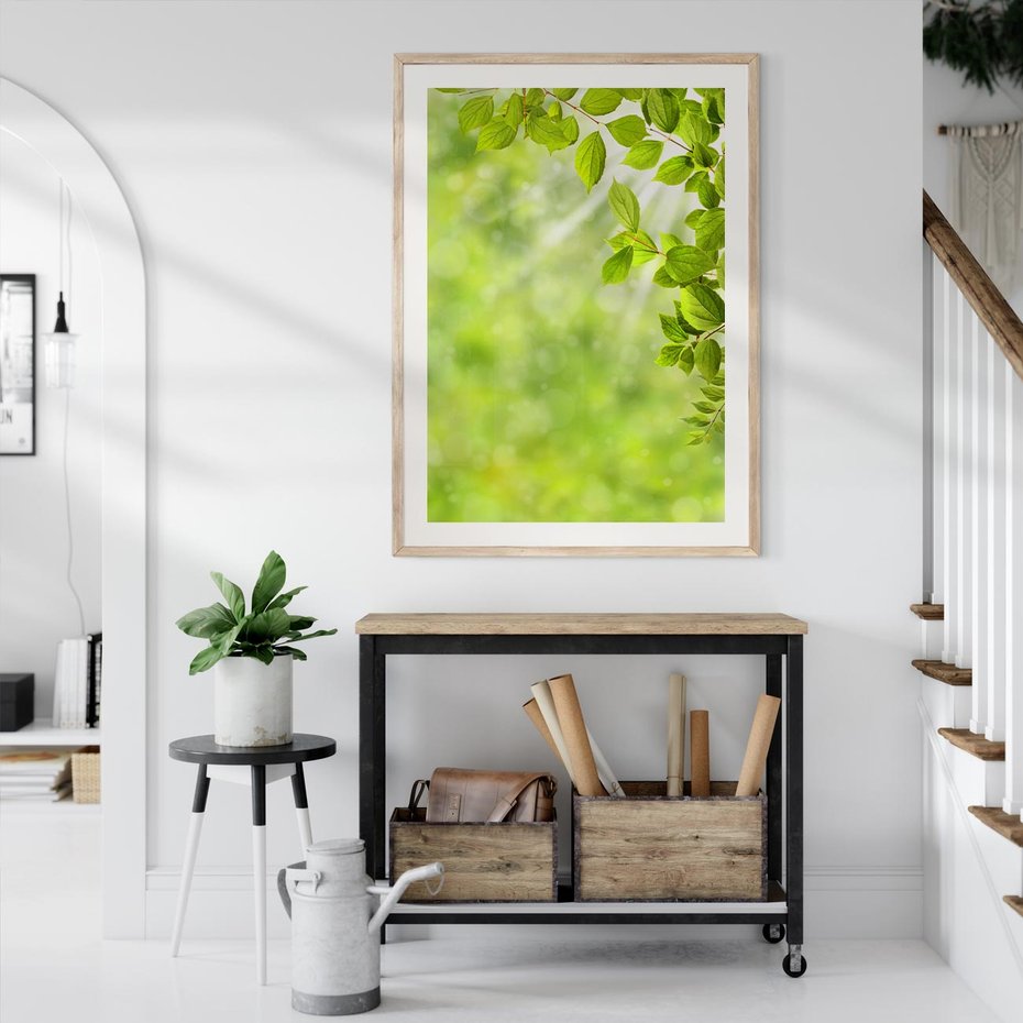 Plakat w ramie 50x70 - Zielone liście natury - liści, zieleń - rama drewno