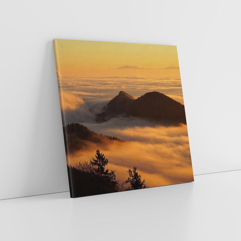 Obraz na płótnie 80x80 - Górzysty ukryty las - góry, las