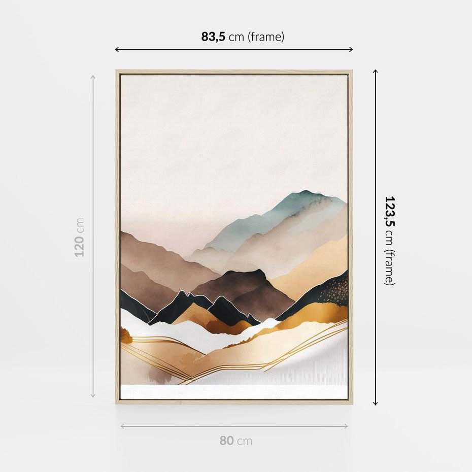 Obraz w ramie 80x120 - Góry Tonące w Pastelach - złote pastelowe góry, akwarela - rama drewno