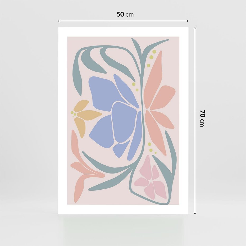 Plakat bez ramy 50x70 - Pastele Kwiatowych Plam - pastelowe kwiaty, na beżowym tle